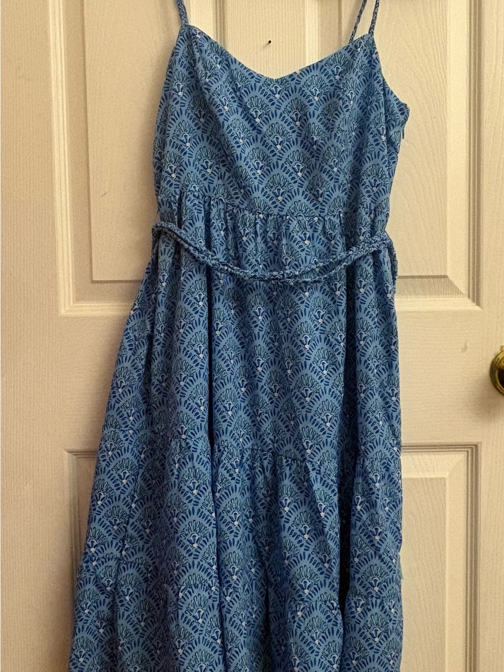 Vineyard Vines Light Blue Fan-Print Spaghetti Strap Dress